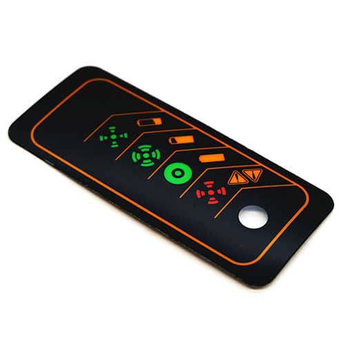 A Remote LED Label with orange and black buttons.
