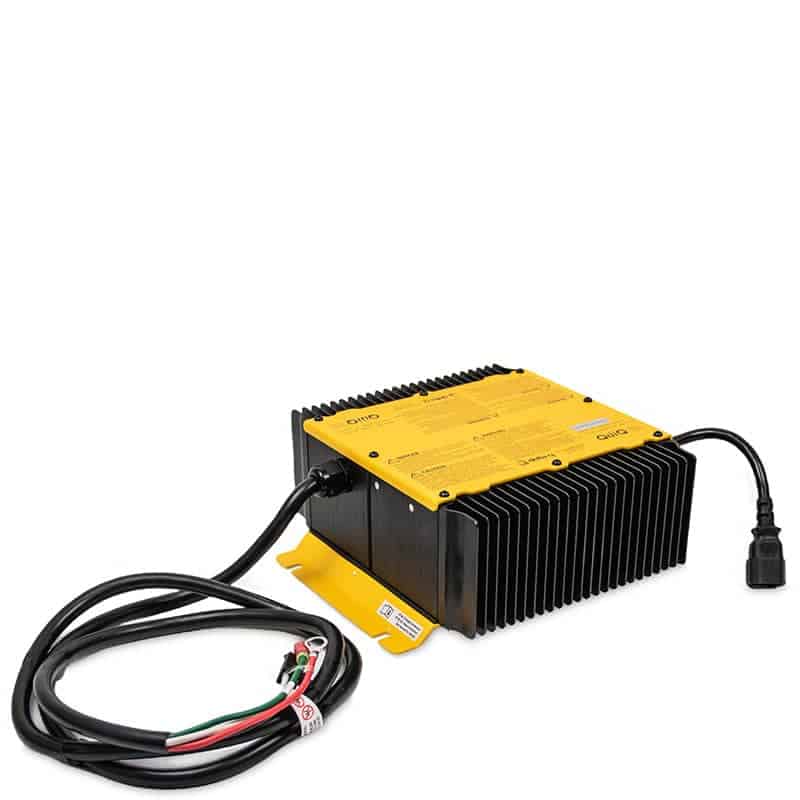 A yellow power supply with a wire attached to it.