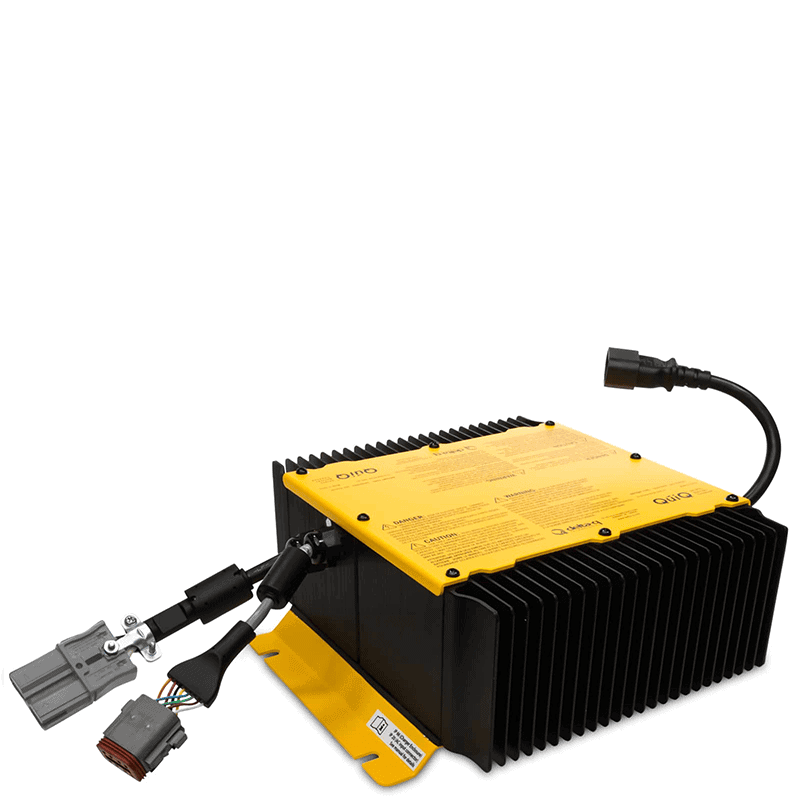 A yellow battery charger with wires attached to the 912-3654.