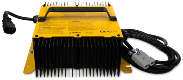 A yellow power inverter on a white background.