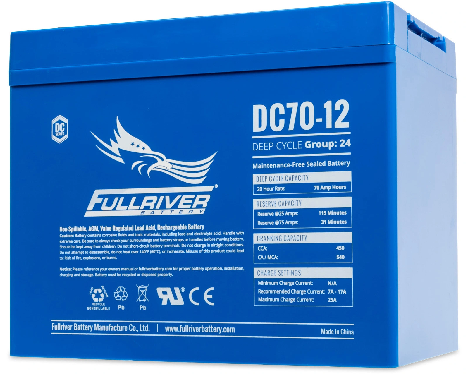 Batterie Fulltech 12V 70AH 760A AGM +D Batt70700 