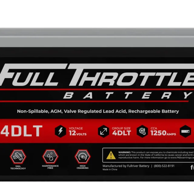 Full Throttle battery model FT1250-4DLT, 12 volts, 4DLT group size, 1250 amps capacity, 175 amp hours, with 340-minute reserve capacity.