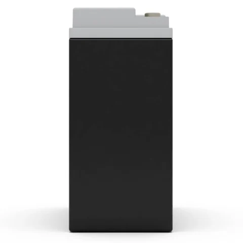 A tall, rectangular black battery with a gray top, photographed from the front against a white background.