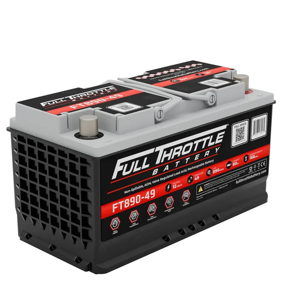 A Full Throttle FT890-49 battery with non-spillable, valve-regulated design and lead-acid technology.