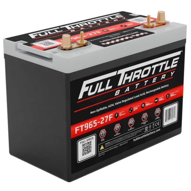 Full Throttle Battery, model FT965-27F, featuring non-spillable AGM, rechargeable lead-acid.