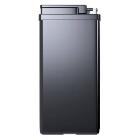 A tall, rectangular black electronic device with a glossy finish and minimalistic design.