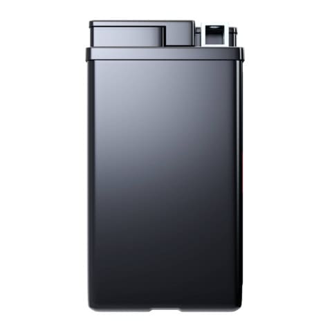 Tall black rectangular trash can with a closed lid and a foot pedal at the bottom.