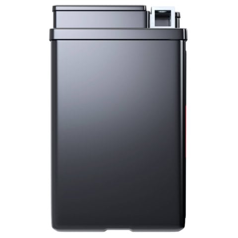 A sleek, black rectangular electronic device with a sliding component at the top, resembling a lighter.