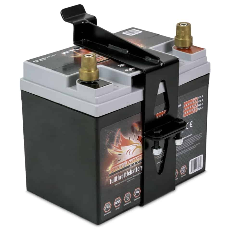 A black battery box with two metal handles.