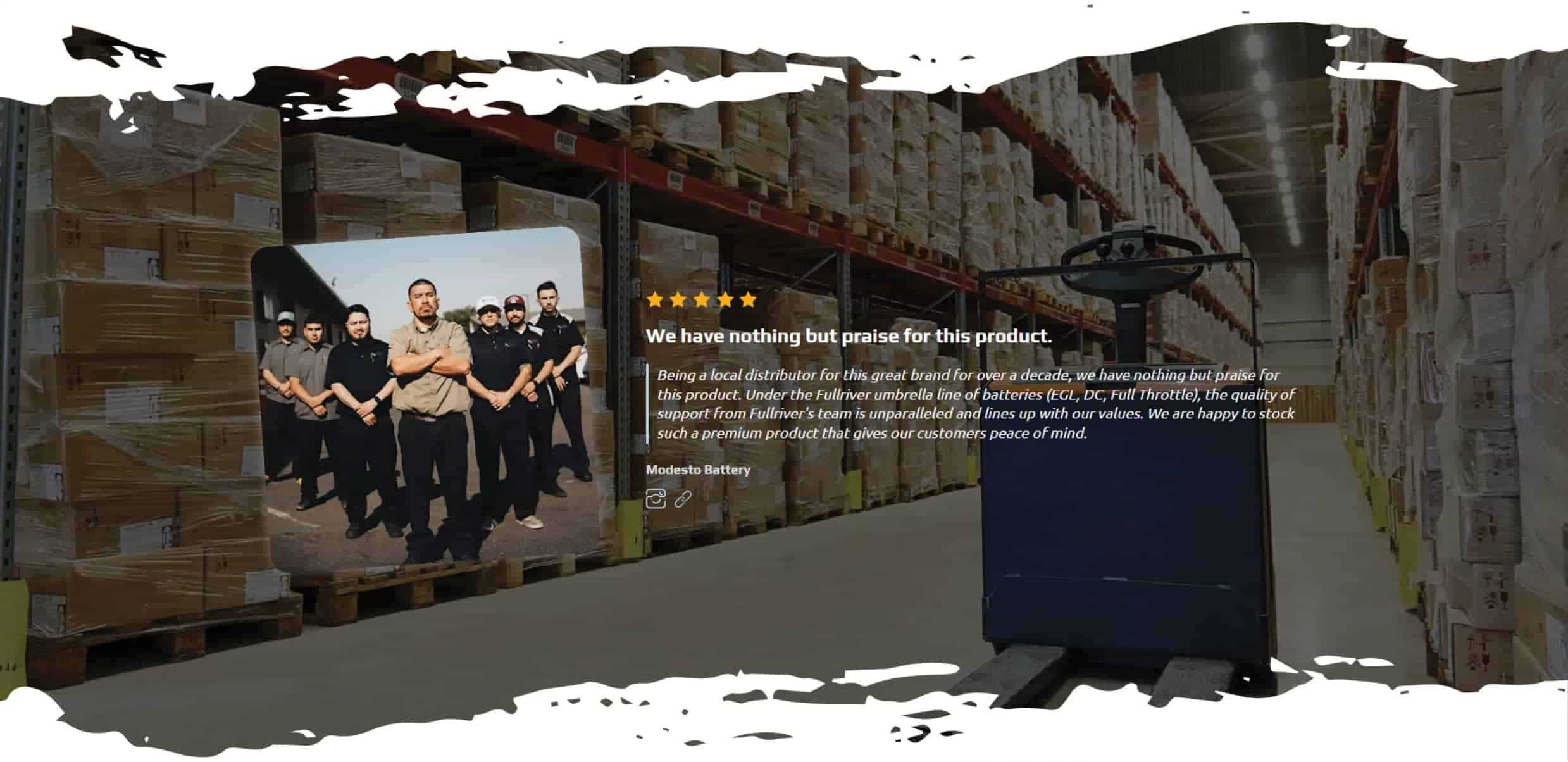A website with a picture of a forklift in a warehouse.
