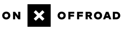 Logo designs for "on" and "offroad" with the "offroad" logo featuring a stylized x in the center.