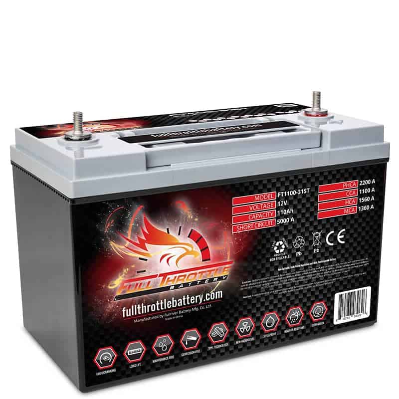 A 12 volt battery with a red flame on it.