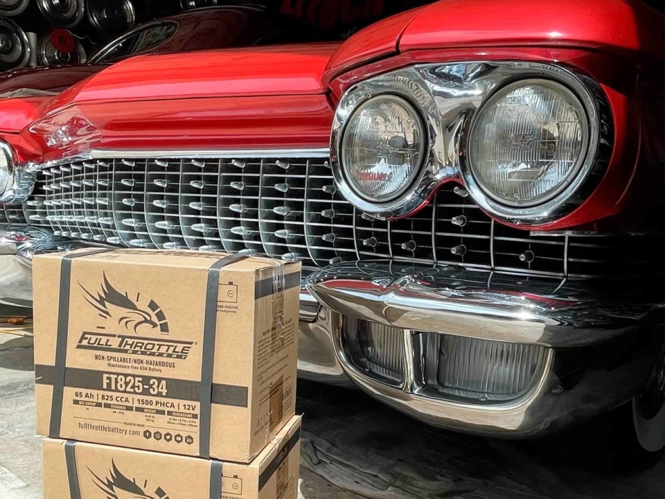 Team Full Throttle member showing off his FT825-34's in front of his classic 1960 Cadillac