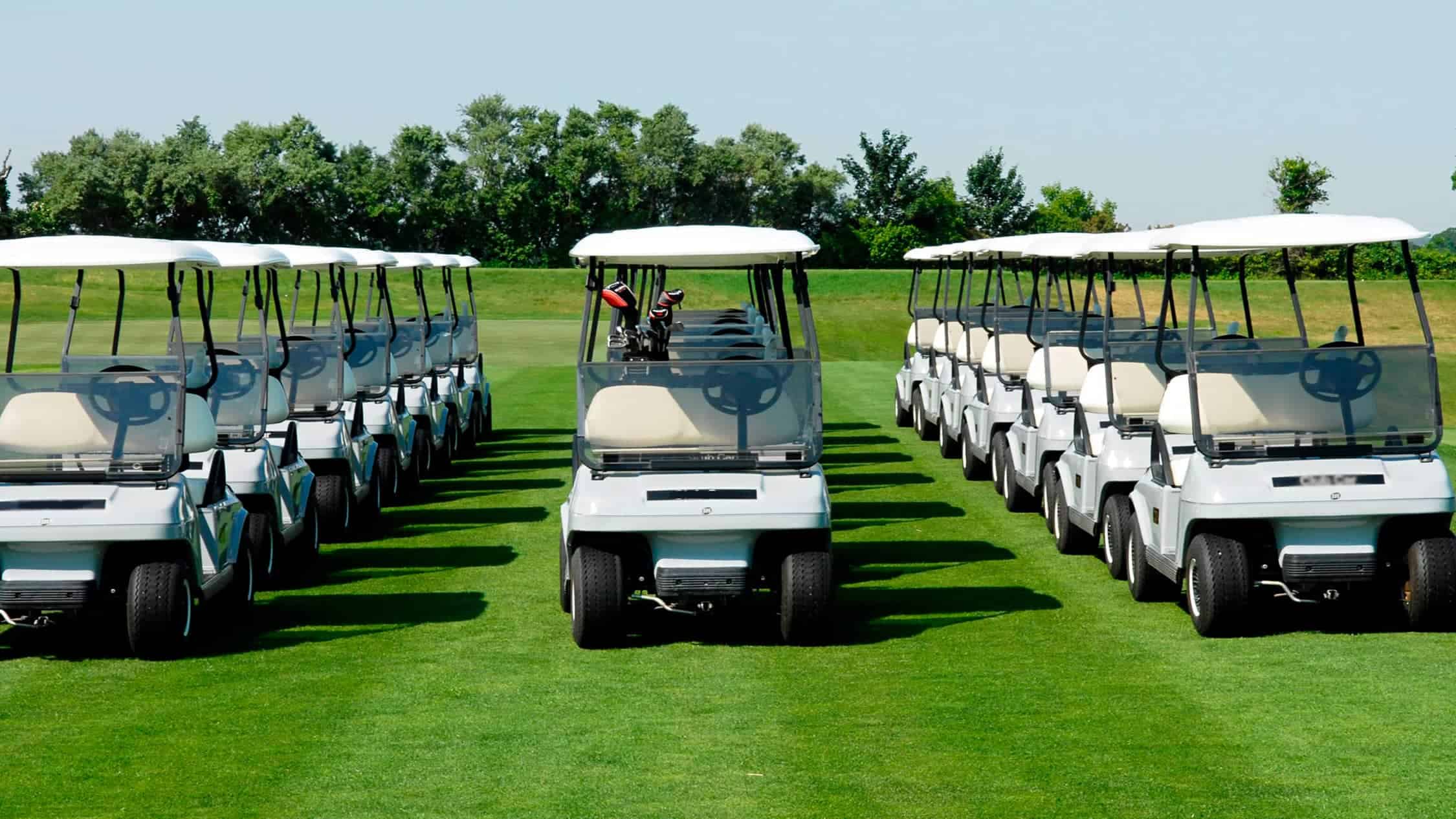Rows of battery-powered golf carts