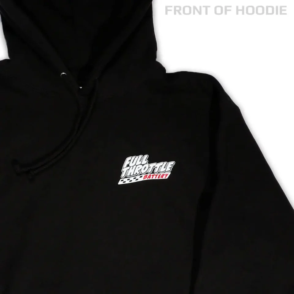 Black crewneck with a small "Battery Guy" logo on the front left side.