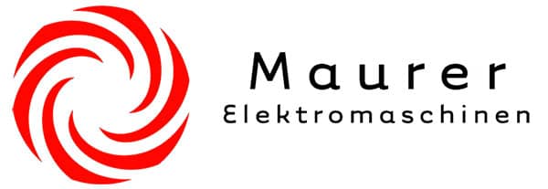 Logo of Maurer Elektromaschinen featuring a red spiral design on the left and the company name in black text to the right.