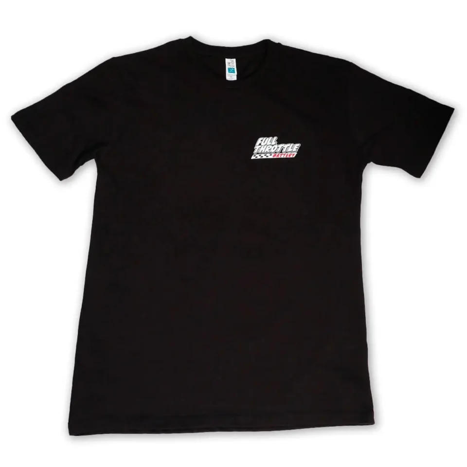 Nissan Shirt: Black T-shirt featuring a small logo on the left chest with the words "Full Throttle" in bold white and red lettering.