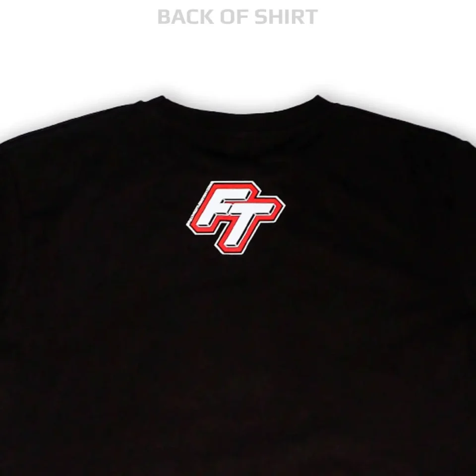 Nissan shirt in black featuring a "FT" logo in white and red on the back.